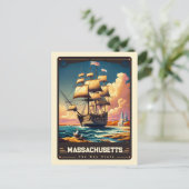 Massachusetts | Vintage van patriottische spirit Briefkaart (Staand voorkant)