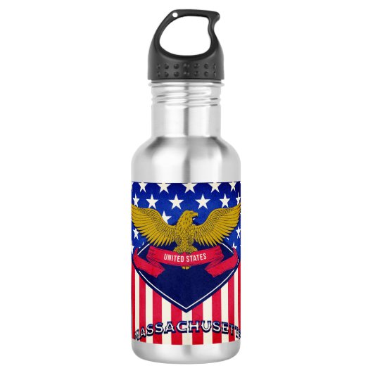 Massachusetts Vlag Verenigde Staten Waterfles (Voorkant)