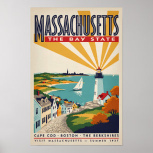 Massachusetts Vuurtoren Illustratie Reis Kunst Poster