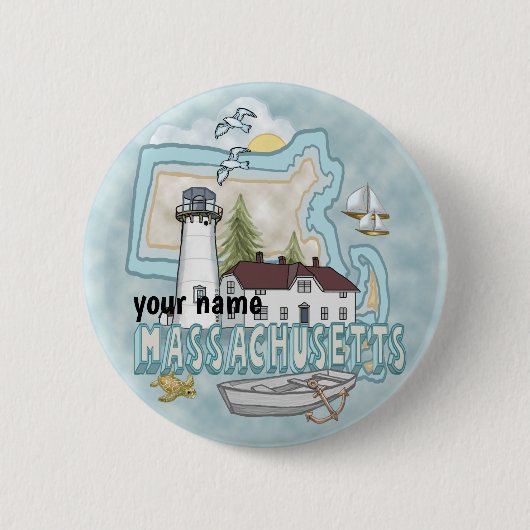 Massachusetts Vuurtoren Ronde Button 5,7 Cm (Voorkant)