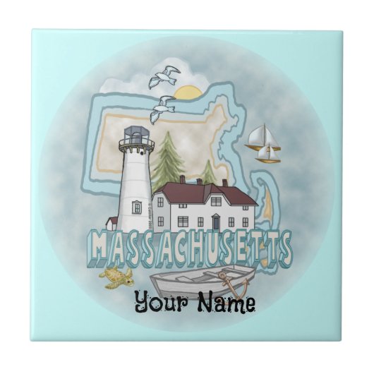 Massachusetts Vuurtoren tegel Tegeltje (Voorkant)