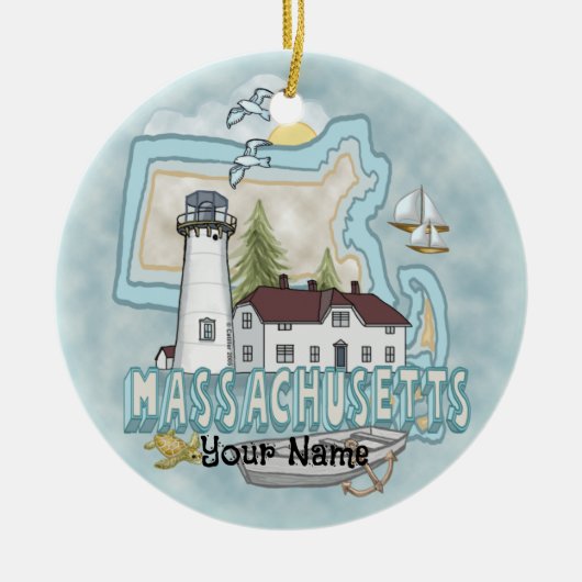 Massachusetts vuurtorenornament keramisch ornament (Voorkant)
