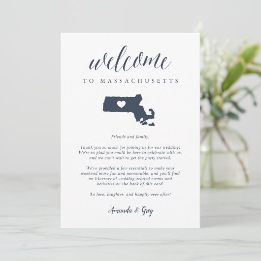 Massachusetts Weddenschap Welkomstbrief & reisrout (Staand voorkant)