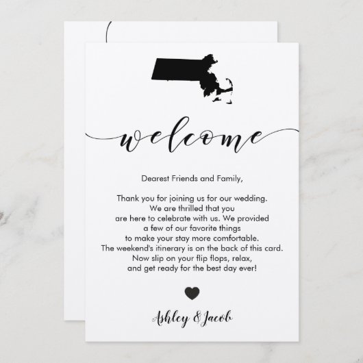 Massachusetts Weddenschap Welkomstbrief & reisrout Programmakaart (Voorkant / Achterkant)