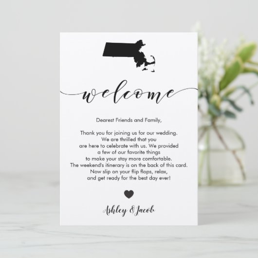 Massachusetts Weddenschap Welkomstbrief & reisrout Programmakaart (Staand voorkant)