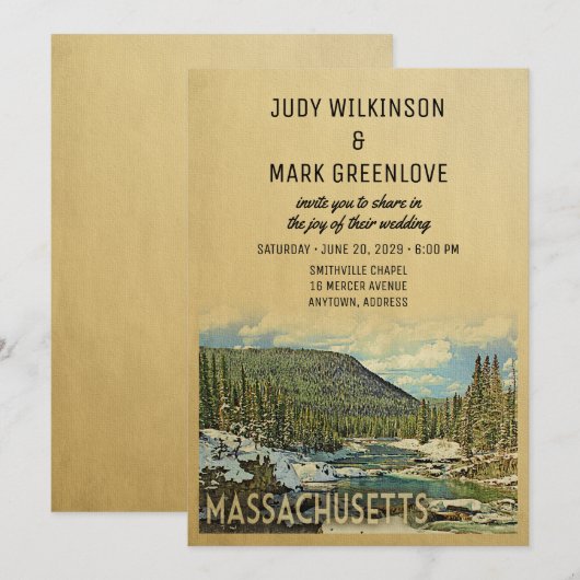 Massachusetts Wedding Invitation  Natuur Kaart (Voorkant / Achterkant)