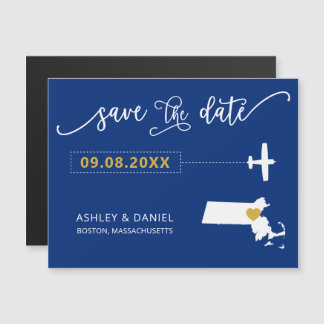 Massachusetts Wedding Save the Date Kaart, Map Magnetische Uitnodiging