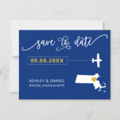 Massachusetts Wedding Save the Date Kaart, Map Magnetische Uitnodiging (Voorkant)