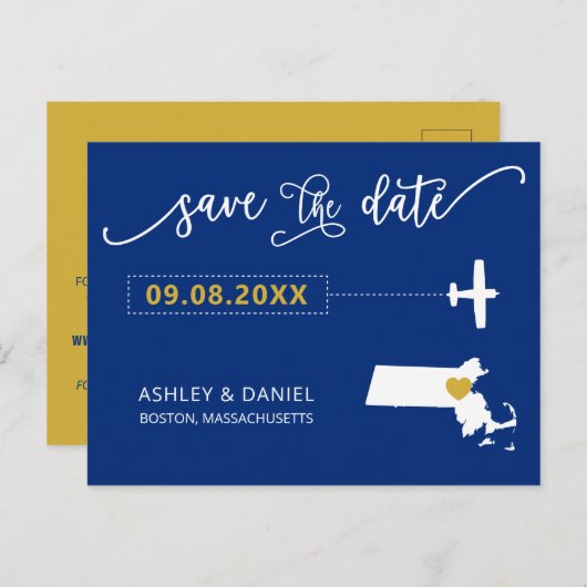 Massachusetts Wedding Save the Date Map Briefkaart (Voorkant / Achterkant)