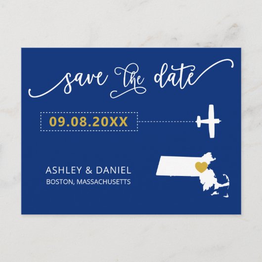 Massachusetts Wedding Save the Date Map Briefkaart (Voorkant)