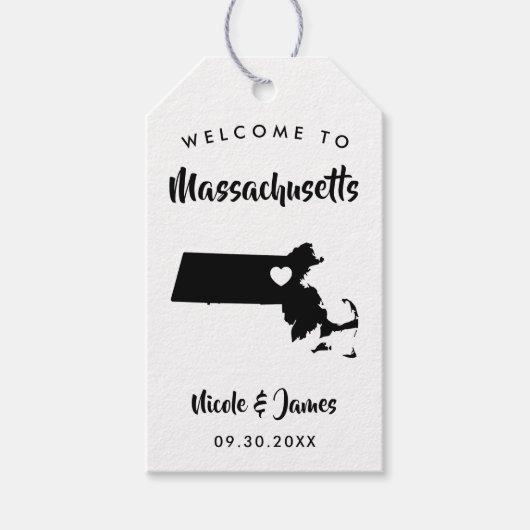 Massachusetts Wedding Welcome Bag Labels, Map Cadeaulabel (Voorkant)