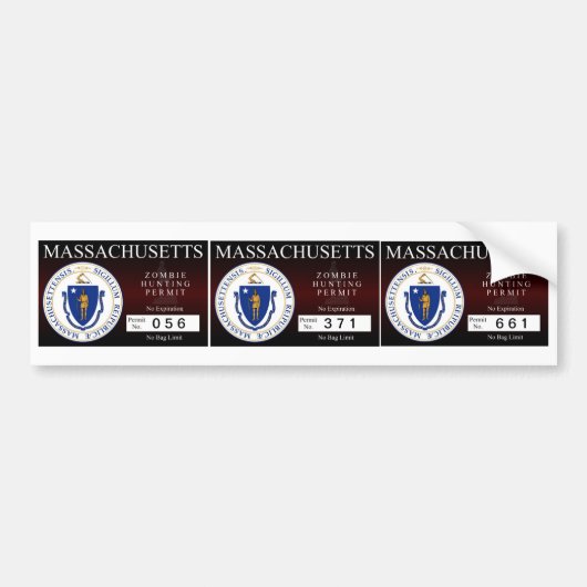 Massachusetts Zombie Hunting Permit Bumpersticker (Voorkant)