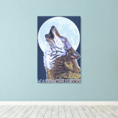 MassachusettsHowling Wolf Canvas Afdruk (Insitu (Houten vloer))