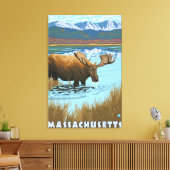 MassachusettsMoose Drink in Lake Canvas Afdruk (Insitu (Woonkamer))