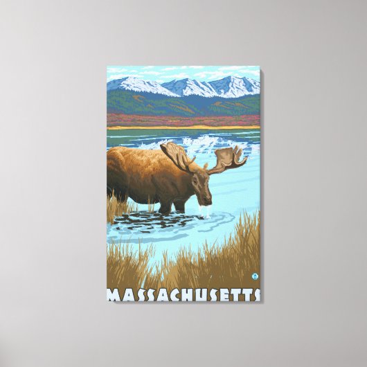 MassachusettsMoose Drink in Lake Canvas Afdruk (Voorkant)