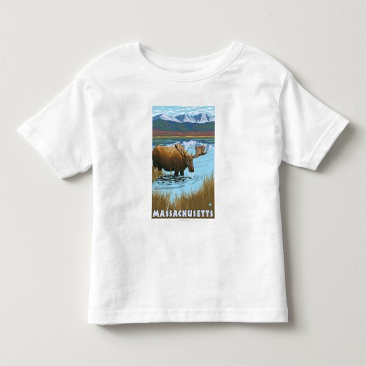 MassachusettsMoose Drink in Lake Kinder Shirts (Voorkant)