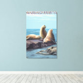 MassachusettsSea Lions Scene Canvas Afdruk (Insitu (Houten vloer))