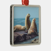 MassachusettsSea Lions Scene Metalen Ornament (Rechts)