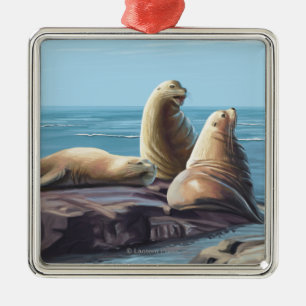 MassachusettsSea Lions Scene Metalen Ornament