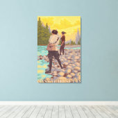 MassachusettsWomen Fly Fishing Scene Canvas Afdruk (Insitu (Houten vloer))