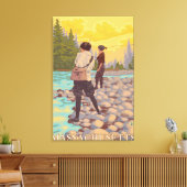 MassachusettsWomen Fly Fishing Scene Canvas Afdruk (Insitu (Woonkamer))