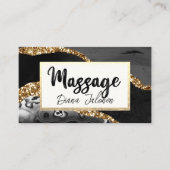 Massage Afspraak Herinnering Goud Zwart Marmer Visitekaartje (Voorkant)
