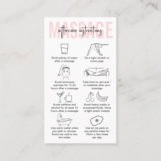 Massage Care Instructies Vrouwelijk Roze Masseuse Visitekaartje (Voorkant)