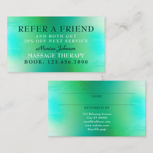 Massage en wellness verwijzingskaart aanbevelingskaartje (Voorkant / Achterkant)