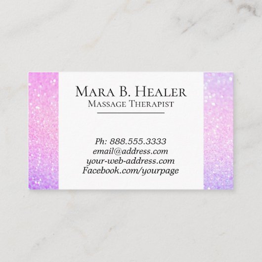 *~* Massage Glitter Roze Lavendel Gradient Sparkle Visitekaartje (Achterkant)