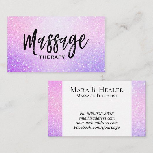 *~* Massage Glitter Roze Lavendel Gradient Sparkle Visitekaartje (Voorkant / Achterkant)
