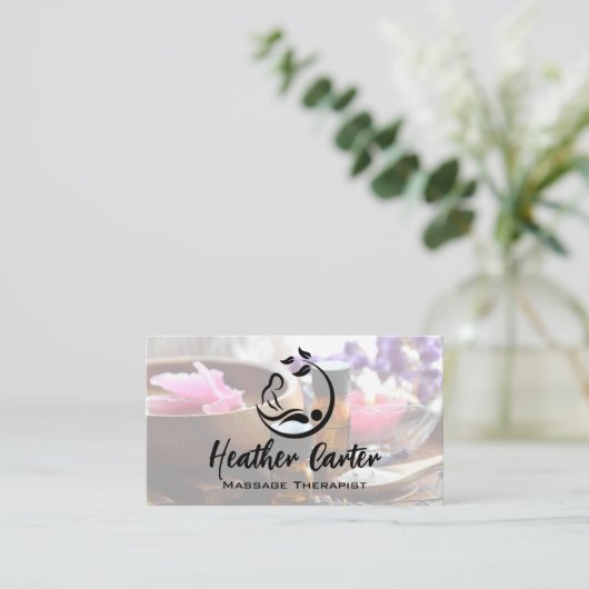 Massage Logo | Visitekaartje van spa-oliën (Staand voorkant)