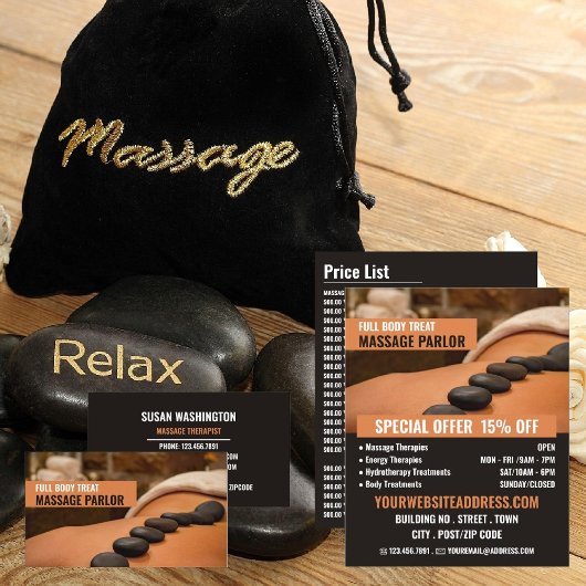 Massage met warme steen, massageparlor flyer