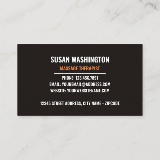 Massage met warme steen, massagetherapeut visitekaartje (Achterkant)