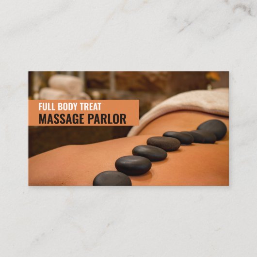 Massage met warme steen, massagetherapeut visitekaartje (Voorkant)