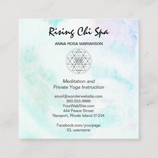 ** Massage Pastel Yoga Heilige Geometrie Reiki Vierkante Visitekaartje (Achterkant)