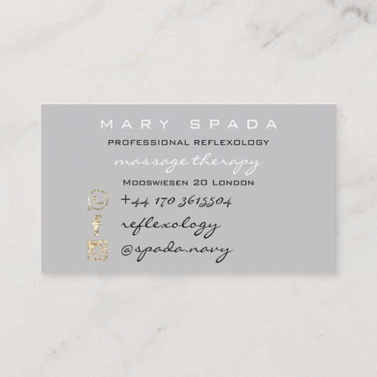 Massage Reflexology Glitter Hands Reiki Gray Gold Visitekaartje (Achterkant)