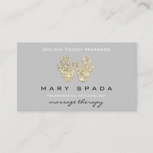 Massage Reflexology Glitter Hands Reiki Gray Gold Visitekaartje (Voorkant)