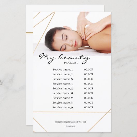 Massage Salon White Background & Lines Price List (Voorkant / Achterkant)