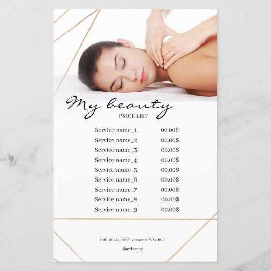 Massage Salon White Background & Lines Price List (Voorkant)