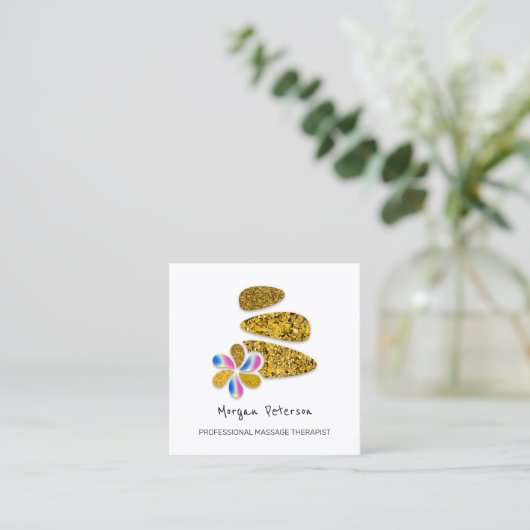 Massage Spa Wellness Bloem Glitter Goud Logo Afsprakenkaartje (Staand voorkant)