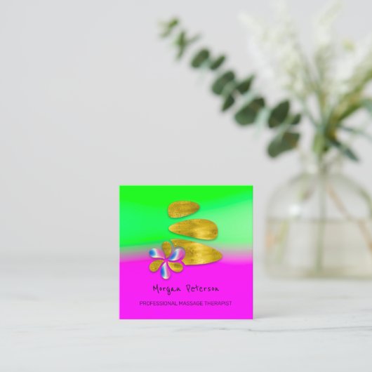 Massage Spa Wellness Bloem Roze Goud Logo Afsprakenkaartje (Staand voorkant)