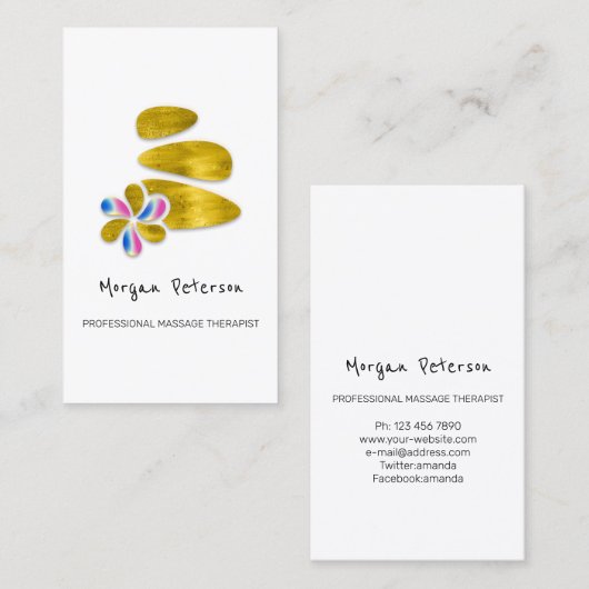Massage Spa Wellness Bloemen Steen Logo Gold Afsprakenkaartje (Voorkant / Achterkant)