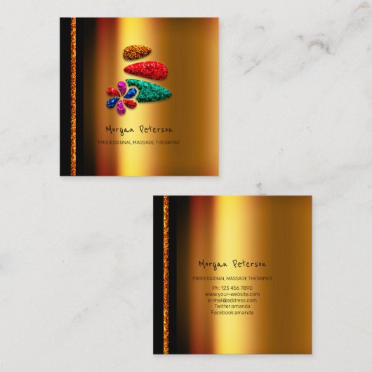 Massage Spa Wellness Floral Stone Logo Gold Elegan Afsprakenkaartje (Voorkant / Achterkant)