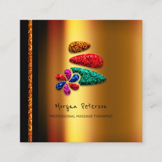 Massage Spa Wellness Floral Stone Logo Gold Elegan Afsprakenkaartje (Voorkant)