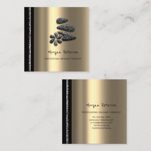 Massage Spa Wellness Floral Stone Logo Gold Grey Afsprakenkaartje (Voorkant / Achterkant)