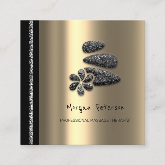 Massage Spa Wellness Floral Stone Logo Gold Grey Afsprakenkaartje (Voorkant)
