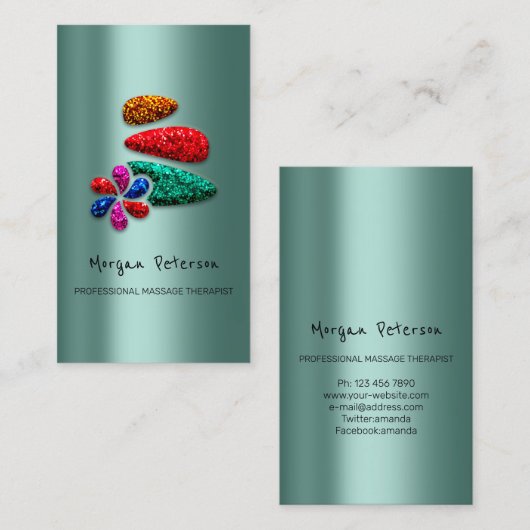Massage Spa Wellness Floral Stone Logo Green Afsprakenkaartje (Voorkant / Achterkant)