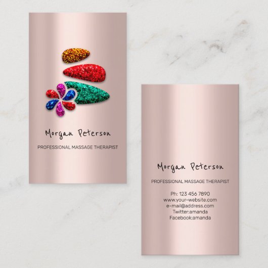 Massage Spa Wellness Floral Stone Logo Roos Afsprakenkaartje (Voorkant / Achterkant)