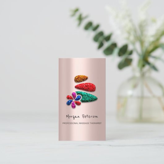 Massage Spa Wellness Floral Stone Logo Roos Afsprakenkaartje (Staand voorkant)
