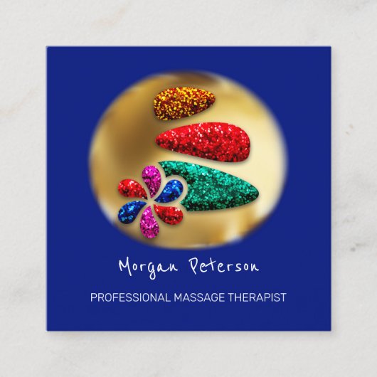 Massage Spa Wellness Flower Gold Logo Stone Navy Afsprakenkaartje (Voorkant)